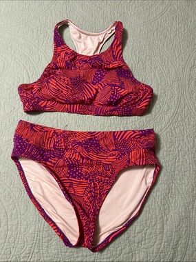 Garnet Hill Orange and Purple High-Neck Bikini Set